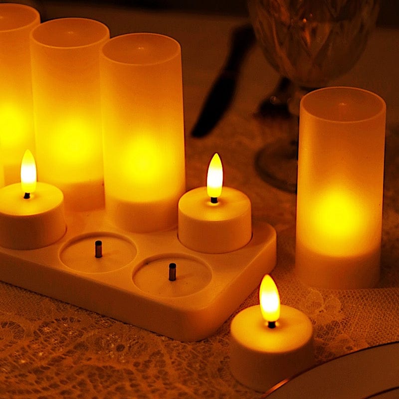 12 pcs Rechargeable Tea Light Candles with Frosted Shades - White LED_CAND_TL001_RC_WHT_PK12