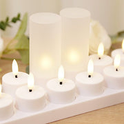 12 pcs Rechargeable Tea Light Candles with Frosted Shades - White LED_CAND_TL001_RC_WHT_PK12