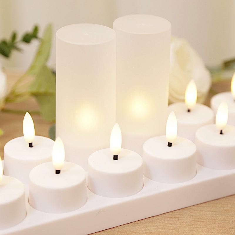 12 pcs Rechargeable Tea Light Candles with Frosted Shades - White LED_CAND_TL001_RC_WHT_PK12