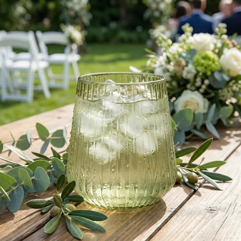 12 Plastic 12 oz Stemless Wine Glasses with Ribbed Design