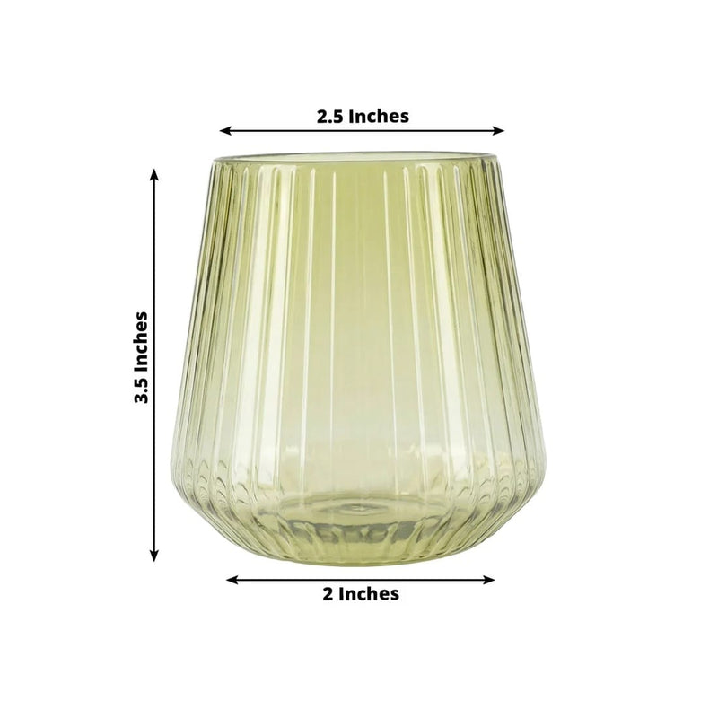 12 Plastic 12 oz Stemless Wine Glasses with Ribbed Design
