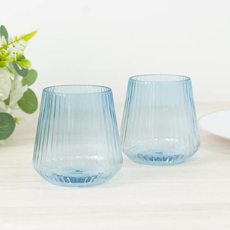 12 Plastic 12 oz Stemless Wine Glasses with Ribbed Design