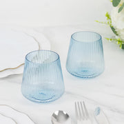 12 Plastic 12 oz Stemless Wine Glasses with Ribbed Design