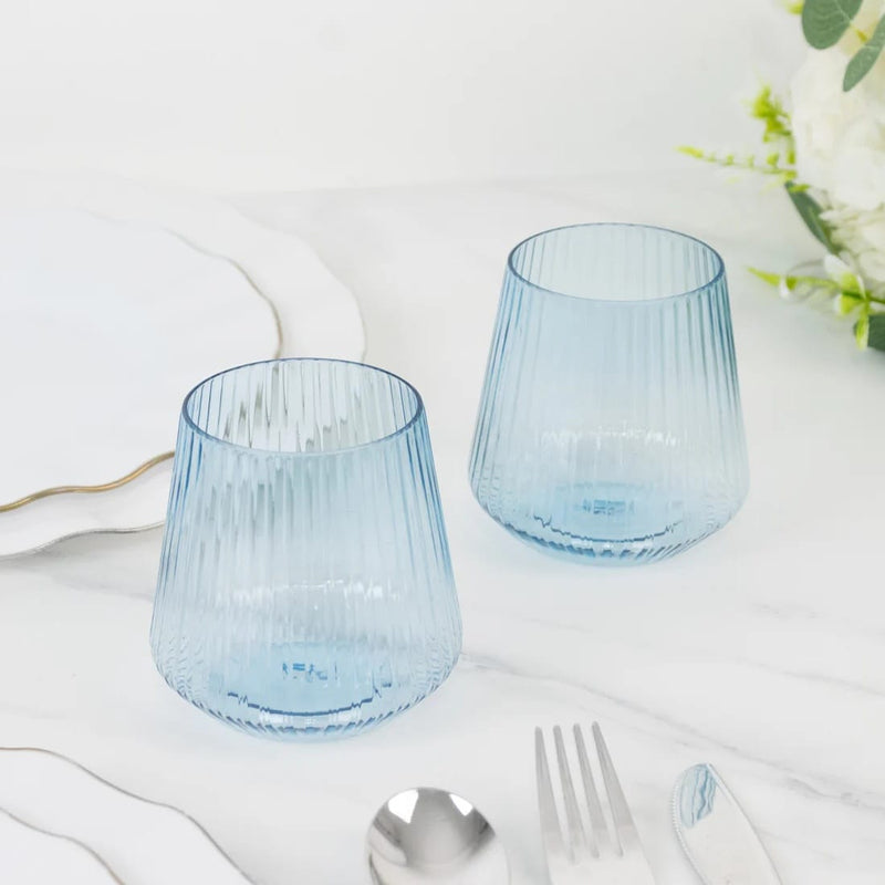 12 Plastic 12 oz Stemless Wine Glasses with Ribbed Design
