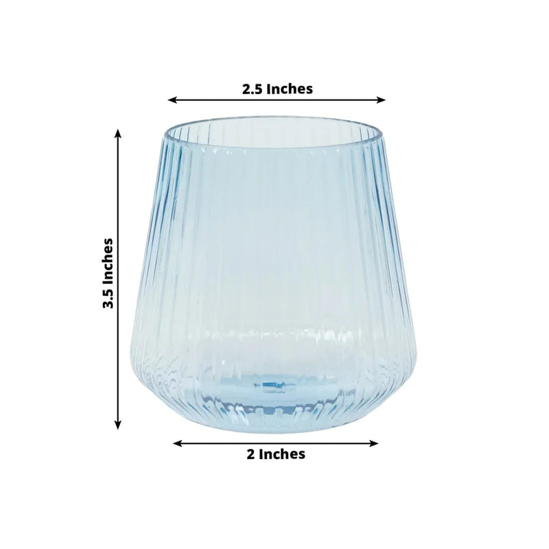12 Plastic 12 oz Stemless Wine Glasses with Ribbed Design