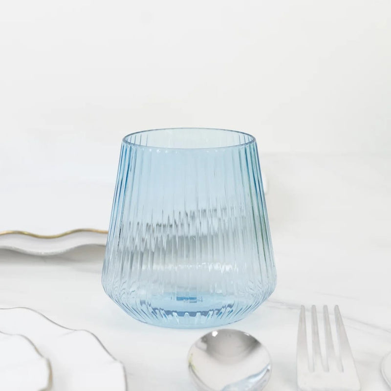 12 Plastic 12 oz Stemless Wine Glasses with Ribbed Design