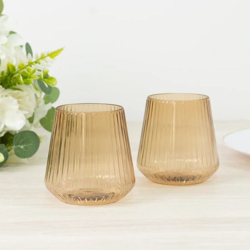 12 Plastic 12 oz Stemless Wine Glasses with Ribbed Design