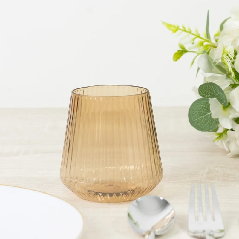 12 Plastic 12 oz Stemless Wine Glasses with Ribbed Design