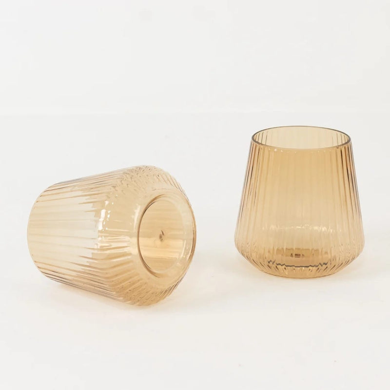 12 Plastic 12 oz Stemless Wine Glasses with Ribbed Design