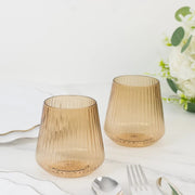 12 Plastic 12 oz Stemless Wine Glasses with Ribbed Design