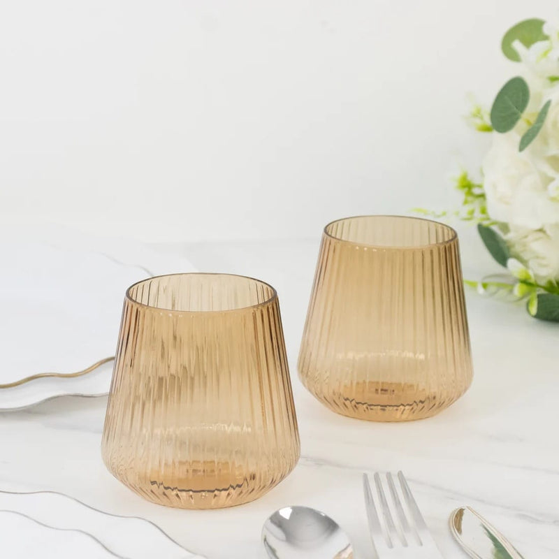 12 Plastic 12 oz Stemless Wine Glasses with Ribbed Design