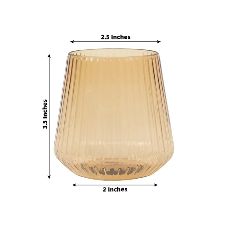 12 Plastic 12 oz Stemless Wine Glasses with Ribbed Design