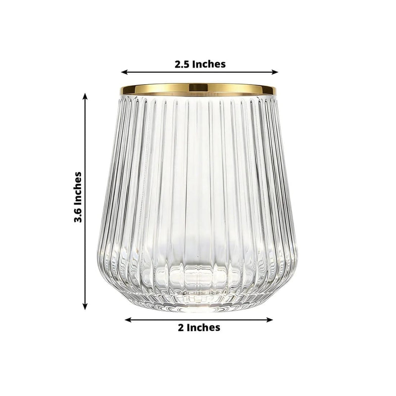 12 Plastic 12 oz Stemless Wine Glasses with Ribbed Design