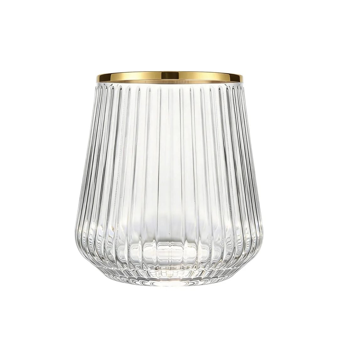 12 Plastic 12 oz Stemless Wine Glasses with Ribbed Design DSP_CUWN013_12_GOLD