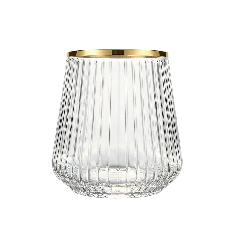 12 Plastic 12 oz Stemless Wine Glasses with Ribbed Design DSP_CUWN013_12_GOLD
