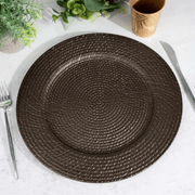 12 Plastic 13" Rattan-Like Round Charger Plates - Brown CHRG_PLST0022_BRN_PK12