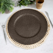 12 Plastic 13" Rattan-Like Round Charger Plates - Brown CHRG_PLST0022_BRN_PK12