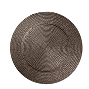 12 Plastic 13" Rattan-Like Round Charger Plates - Brown CHRG_PLST0022_BRN_PK12