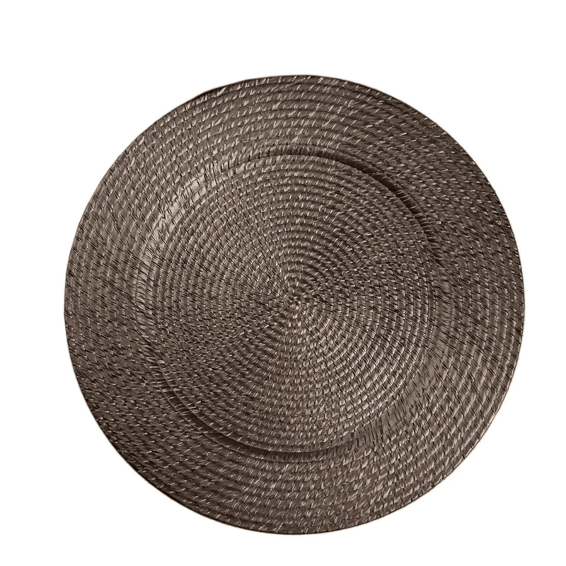 12 Plastic 13" Rattan-Like Round Charger Plates - Brown CHRG_PLST0022_BRN_PK12