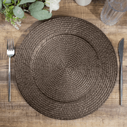 12 Plastic 13" Rattan-Like Round Charger Plates - Brown CHRG_PLST0022_BRN_PK12