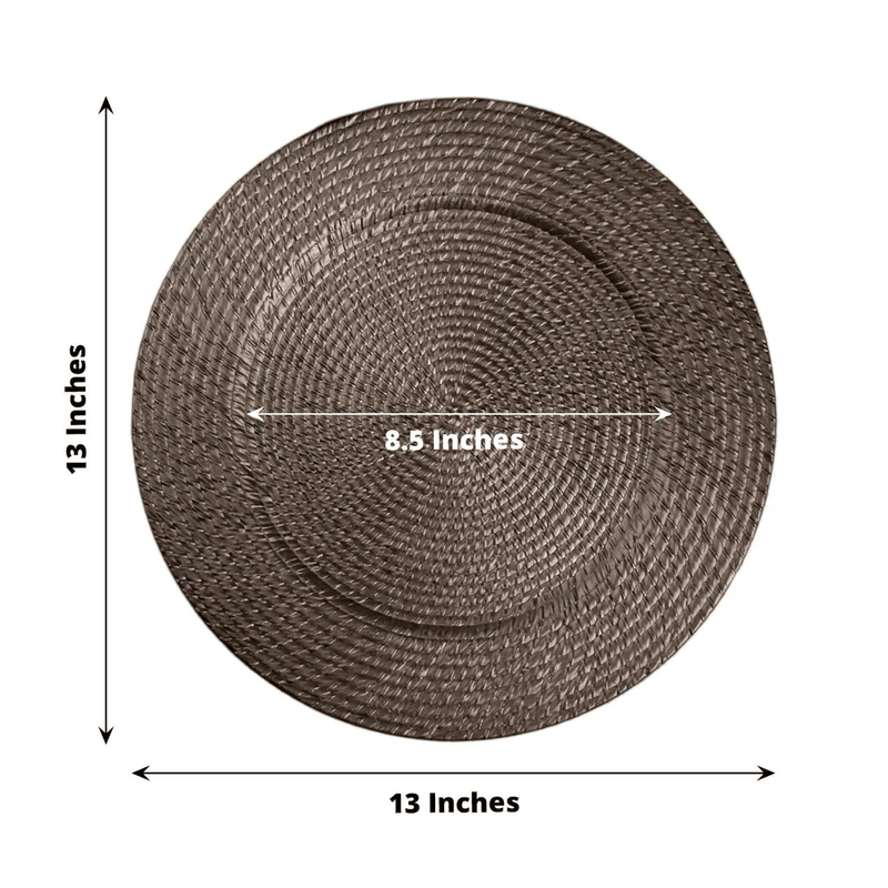 12 Plastic 13" Rattan-Like Round Charger Plates - Brown CHRG_PLST0022_BRN_PK12