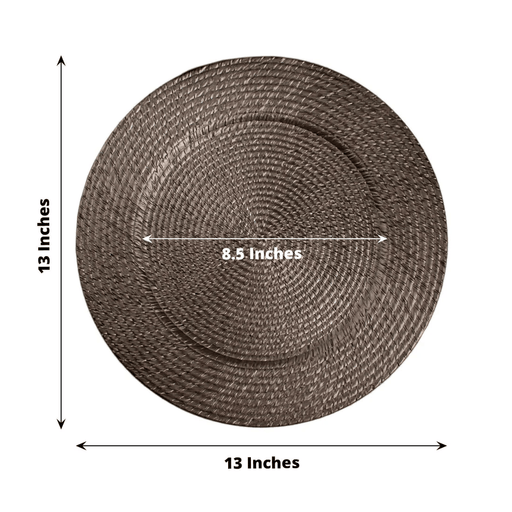 12 Plastic 13" Rattan-Like Round Charger Plates - Brown CHRG_PLST0022_BRN_PK12