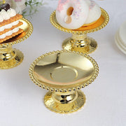 12 Plastic 5" Mirror Finish Mini  Pedestal Cupcake Plates with Beaded Rim - Gold DSP_DST_PL002_5_GOLD