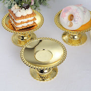 12 Plastic 5" Mirror Finish Mini  Pedestal Cupcake Plates with Beaded Rim - Gold DSP_DST_PL002_5_GOLD