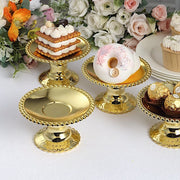 12 Plastic 5" Mirror Finish Mini  Pedestal Cupcake Plates with Beaded Rim - Gold DSP_DST_PL002_5_GOLD