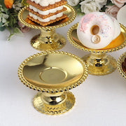 12 Plastic 5" Mirror Finish Mini  Pedestal Cupcake Plates with Beaded Rim - Gold DSP_DST_PL002_5_GOLD
