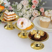 12 Plastic 5" Mirror Finish Mini  Pedestal Cupcake Plates with Beaded Rim - Gold DSP_DST_PL002_5_GOLD