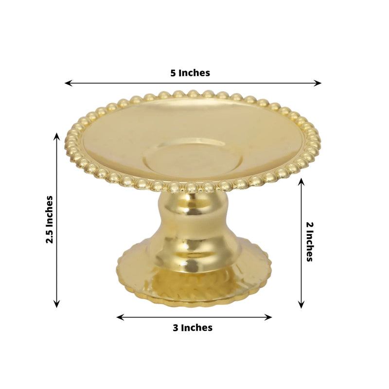 12 Plastic 5" Mirror Finish Mini  Pedestal Cupcake Plates with Beaded Rim - Gold DSP_DST_PL002_5_GOLD