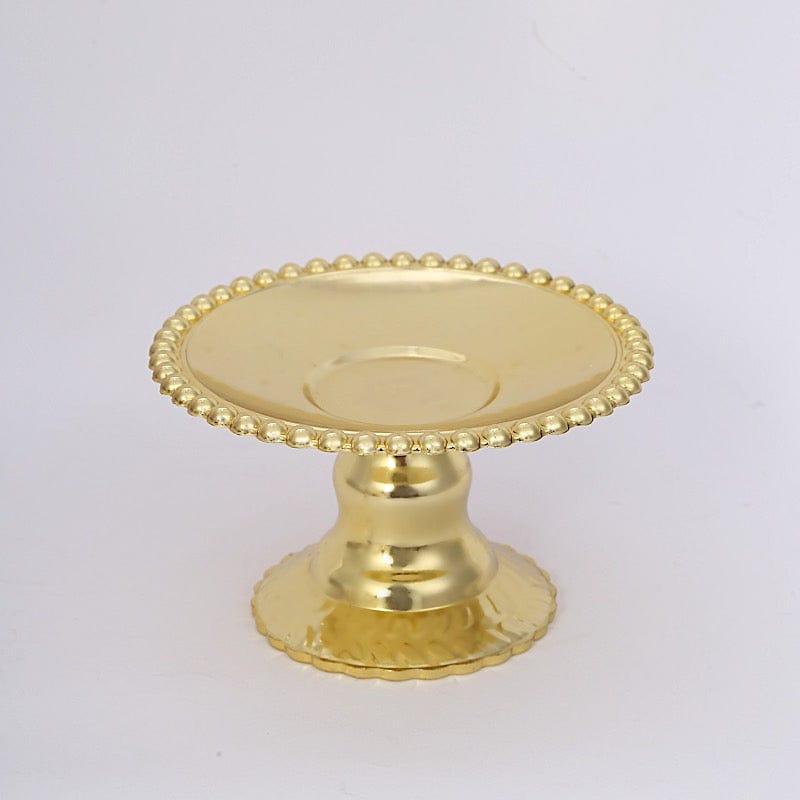 12 Plastic 5" Mirror Finish Mini  Pedestal Cupcake Plates with Beaded Rim - Gold DSP_DST_PL002_5_GOLD
