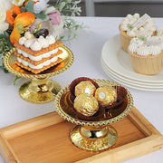 12 Plastic 5" Mirror Finish Mini  Pedestal Cupcake Plates with Beaded Rim - Gold DSP_DST_PL002_5_GOLD