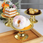 12 Plastic 5" Mirror Finish Mini  Pedestal Cupcake Plates with Beaded Rim - Gold DSP_DST_PL002_5_GOLD