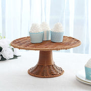 12" Plastic Rattan Wicker Pedestal Cake Stand - Natural CAKE_STND_WAV01_12_NAT