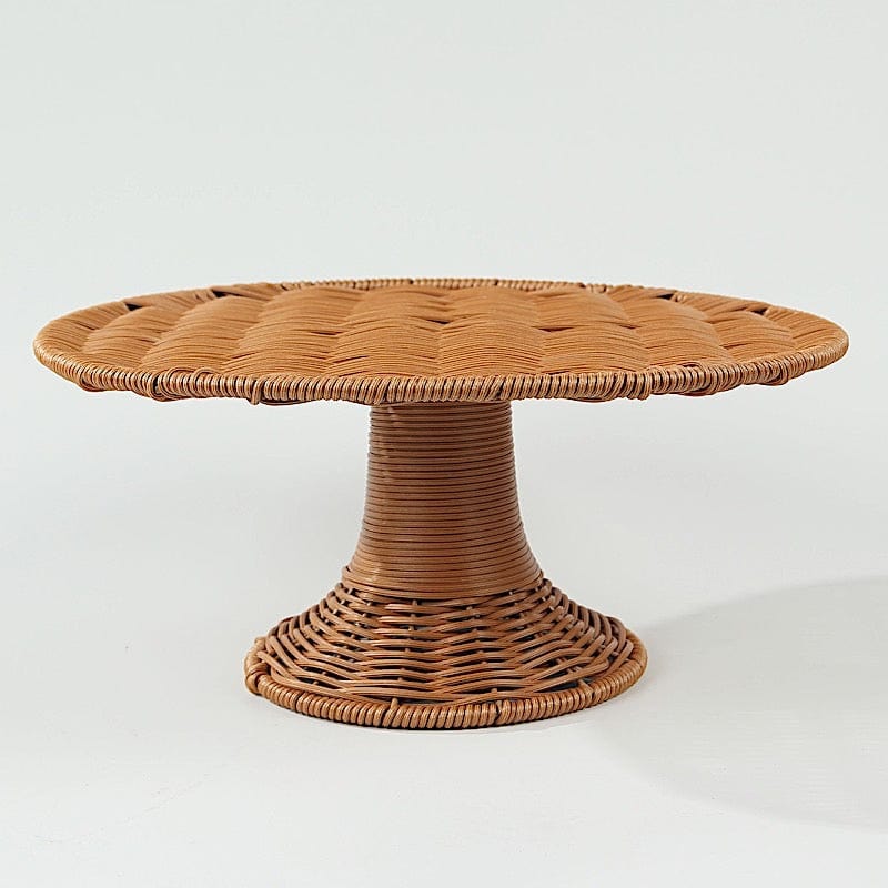 12" Plastic Rattan Wicker Pedestal Cake Stand - Natural CAKE_STND_WAV01_12_NAT