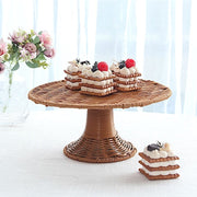 12" Plastic Rattan Wicker Pedestal Cake Stand - Natural CAKE_STND_WAV01_12_NAT