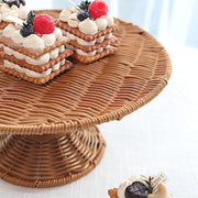 12" Plastic Rattan Wicker Pedestal Cake Stand - Natural CAKE_STND_WAV01_12_NAT