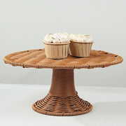 12" Plastic Rattan Wicker Pedestal Cake Stand - Natural CAKE_STND_WAV01_12_NAT