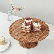 12" Plastic Rattan Wicker Pedestal Cake Stand - Natural CAKE_STND_WAV01_12_NAT