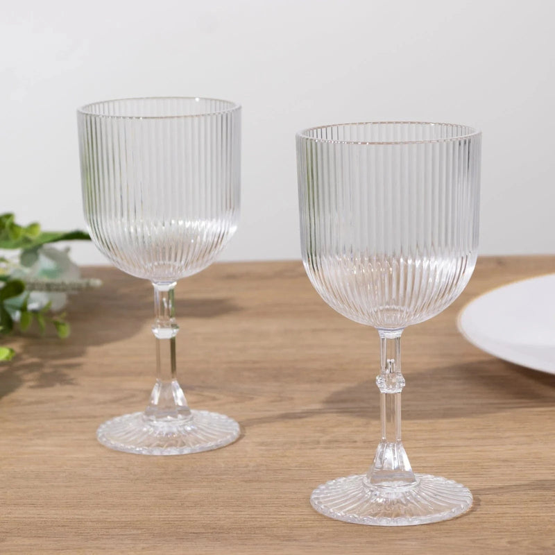 12 Plastic Wine Glasses Vintage Ribbed Pattern