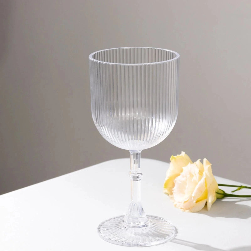 12 Plastic Wine Glasses Vintage Ribbed Pattern