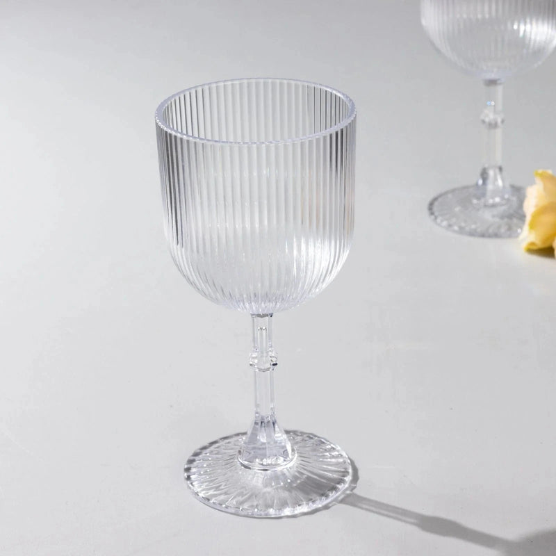 12 Plastic Wine Glasses Vintage Ribbed Pattern