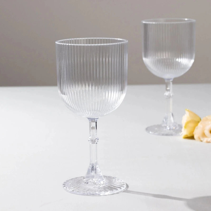 12 Plastic Wine Glasses Vintage Ribbed Pattern