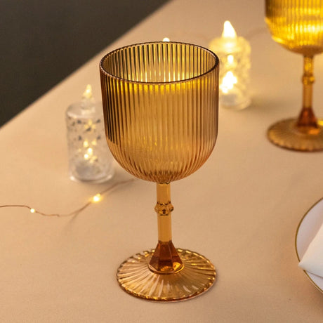 12 Plastic Wine Glasses Vintage Ribbed Pattern