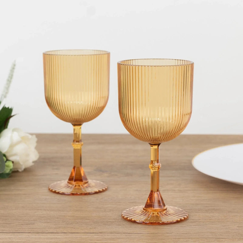12 Plastic Wine Glasses Vintage Ribbed Pattern