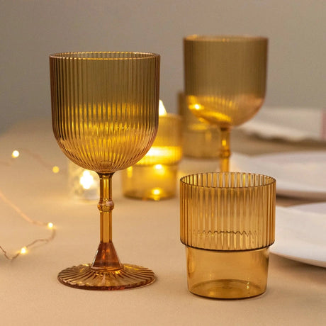 12 Plastic Wine Glasses Vintage Ribbed Pattern