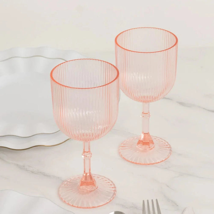 12 Plastic Wine Glasses Vintage Ribbed Pattern