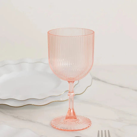 12 Plastic Wine Glasses Vintage Ribbed Pattern